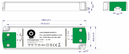 30W maitinimo šaltinis POS, 24V, PFC, 1.25A, dimeriuojamas