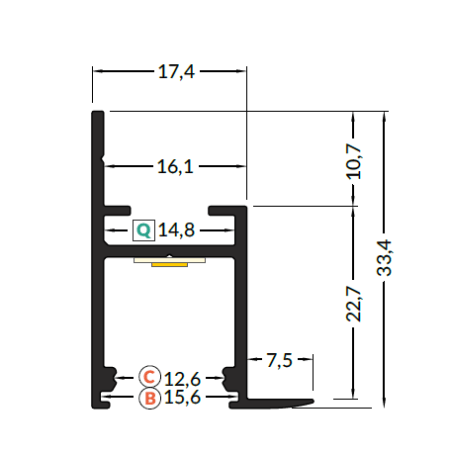 LED juostos profilis FRAME14 BC/Q, baltas, 2m