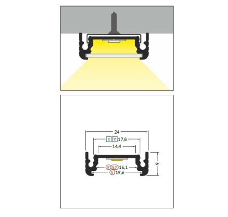 3m LED juostos profilis SURFACE14 EF/TY, neanoduotas aliuminis