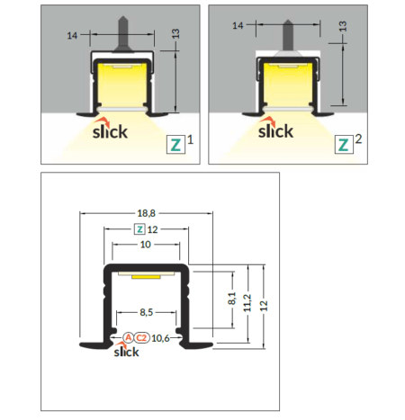 3m LED juostos profilis SMART-IN10 A/Z, juodai anoduotas