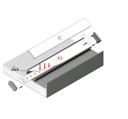 LED juostos profilis GLOW12 UP A1C, neanoduotas aliuminis, 2m