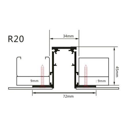 Užglaistomas magnetinės sistemos bėgelis OPTONICA, juodas, 2m, R20