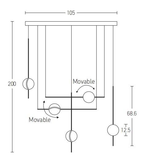 38W LED pakabinamas šviestuvas, juodas, 3000K, 2001