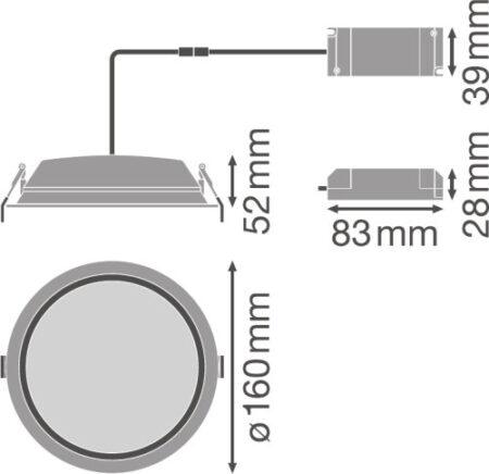 Įleidžiamas šviestuvas ALU su avariniu moduliu DN150 14 W 4000 K AT 3H WT