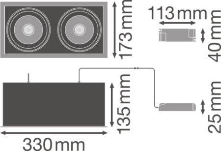 Įleidžiamas šviestuvas MULTI 2x30W 3000K FL WT/BK