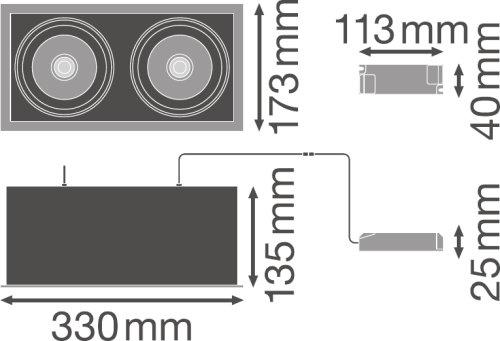 Įleidžiamas šviestuvas MULTI 2x30W 4000K FL WT/BK