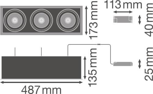 Įleidžiamas šviestuvas MULTI 3x30W 4000K FL WT/BK