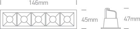 5x2W LED įleidžiamas šviestuvas, baltas, 3000K, 50502B/W/W
