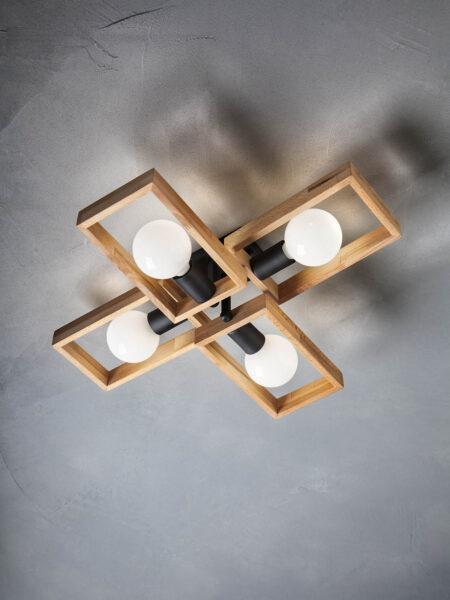Paviršinis lubinis šviestuvas TIMBER, E27, juodos/medžio sp.