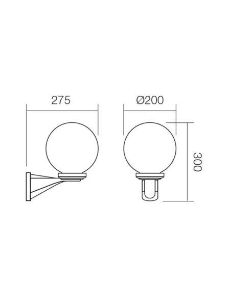 Sieninis lauko šviestuvas SFERA 200, E27, baltas, IP44