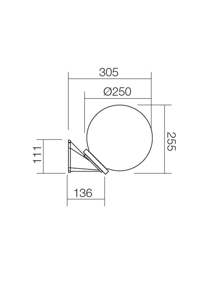 Sieninis lauko šviestuvas SFERA 250, E27, baltas, IP44
