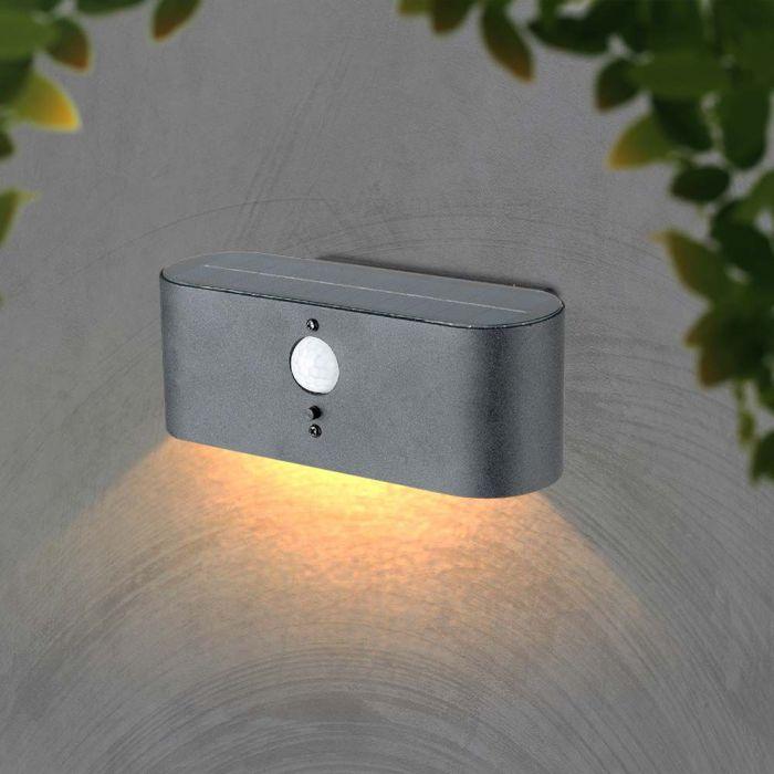 2,5W LED sieninis lauko šviestuvas su saulės baterija ir judesio davikliu, juodas, 3000K, IP54 - Image 2