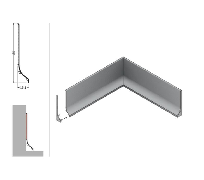 LED grindų apdailos profilis BASE, anoduoto aliuminio, 2m - Image 3