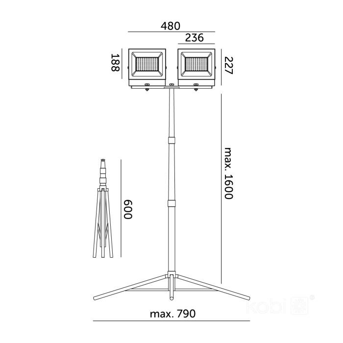 2x100W LED prožektorius su stovu TIGRA, geltonos/juodos sp., 4000K, IP54 - Image 3