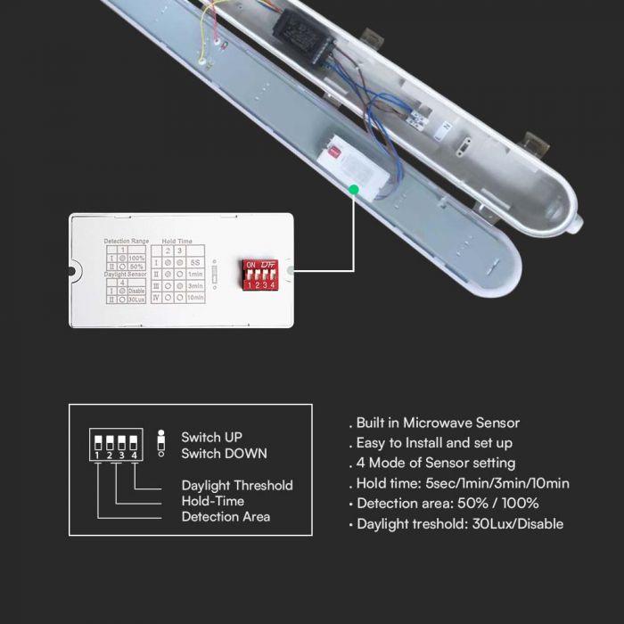 48W LED šviestuvas T8, 150cm, 4000K, pieno sp. dangteliu, su mikrobangų judesio jutikliu - Image 2