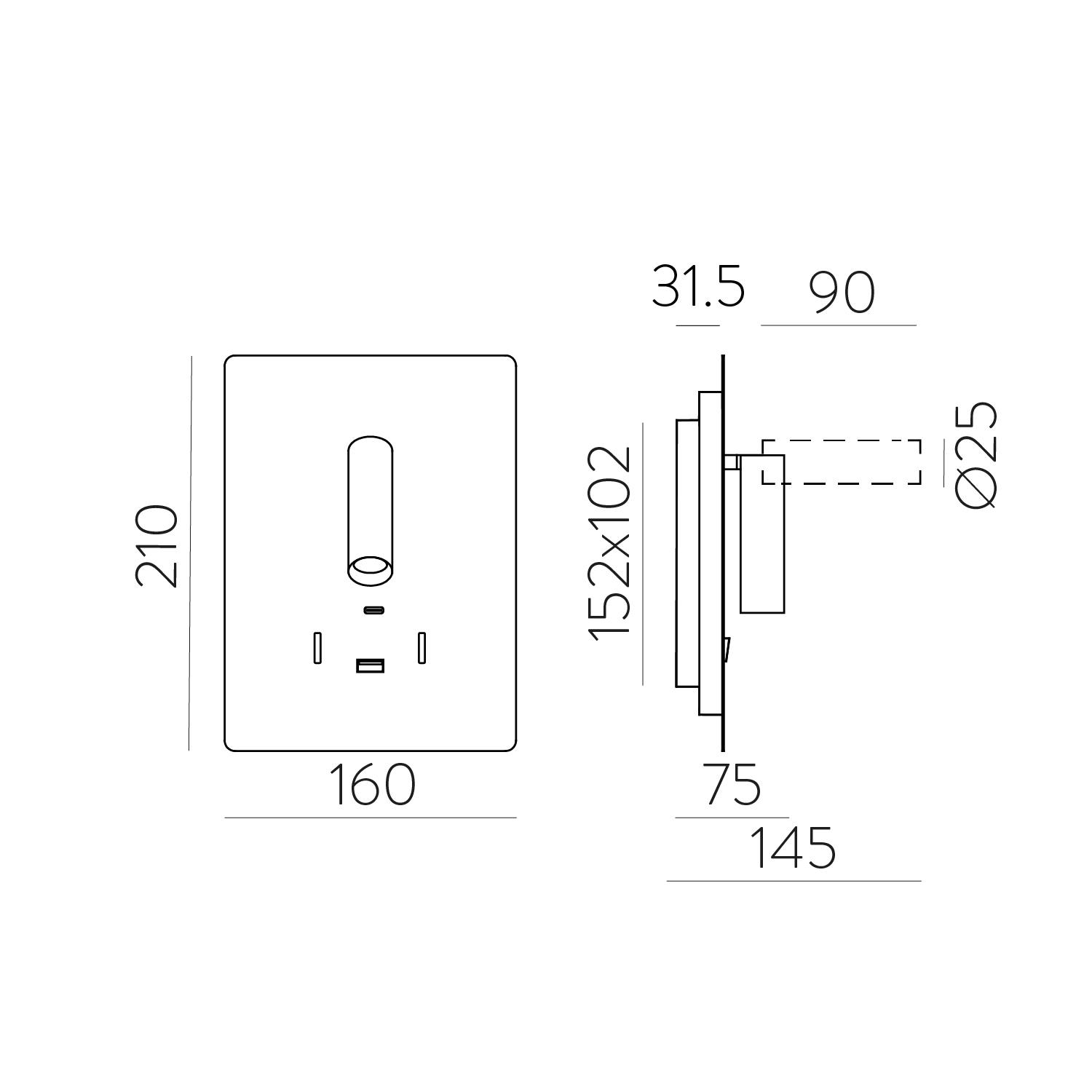 5W + 3W LED sieninis šviestuvas MANAT, baltas, 3000K, su USB ir USB C jungtimis, A3568002B - Image 3