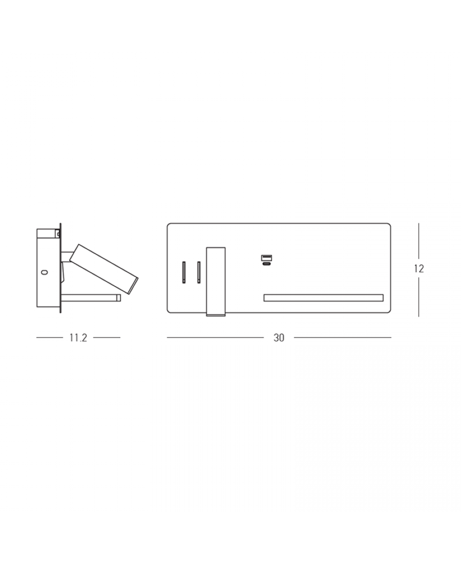6+3W LED sieninis šviestuvas, matinės juodos sp., 3000K, su USB jungtimi / belaidžio krovimo funkcija, 25183 - Image 2