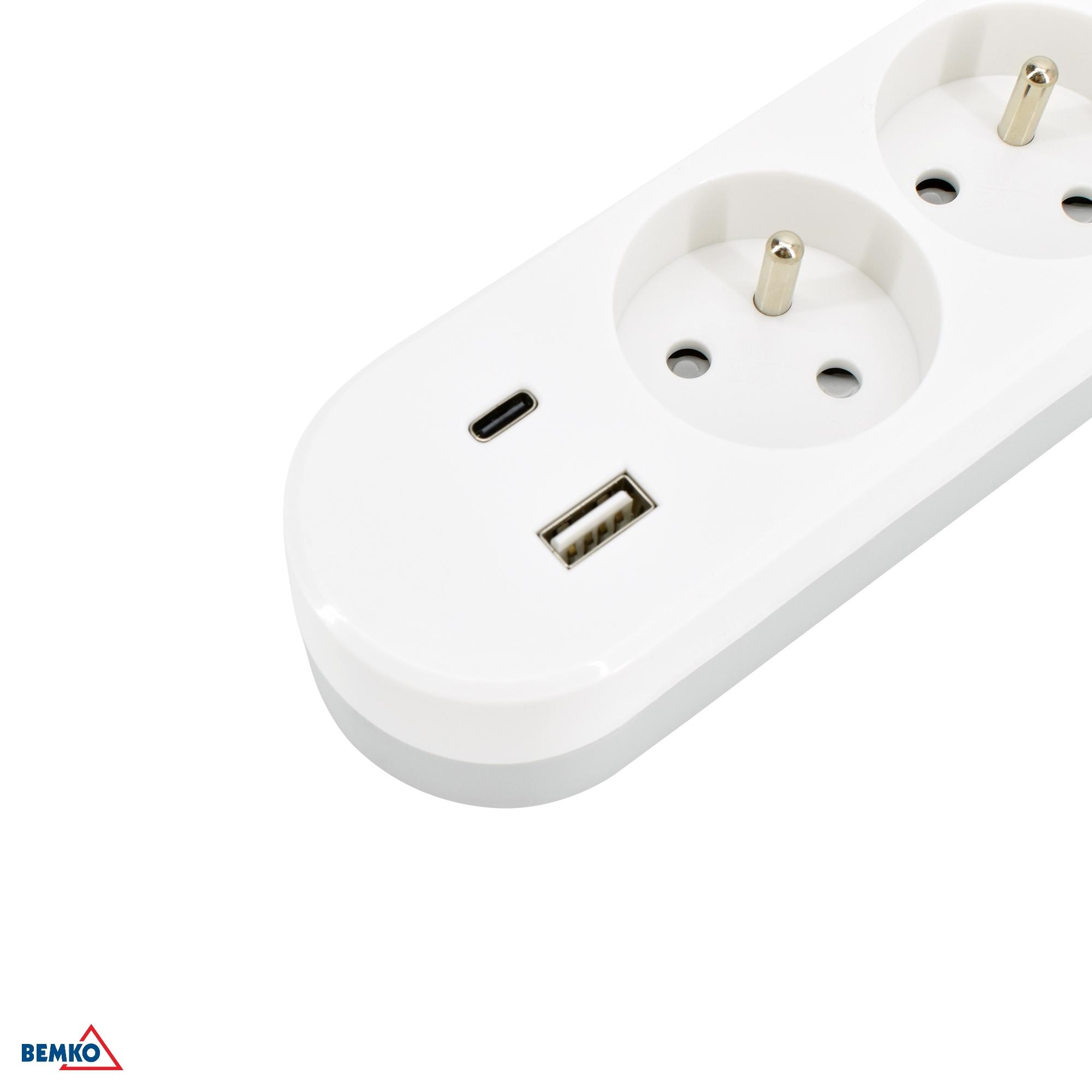 Ilgintuvas, 5-vietis, 2m, su 2x USB(C+A), baltas, max 3500W - Image 2